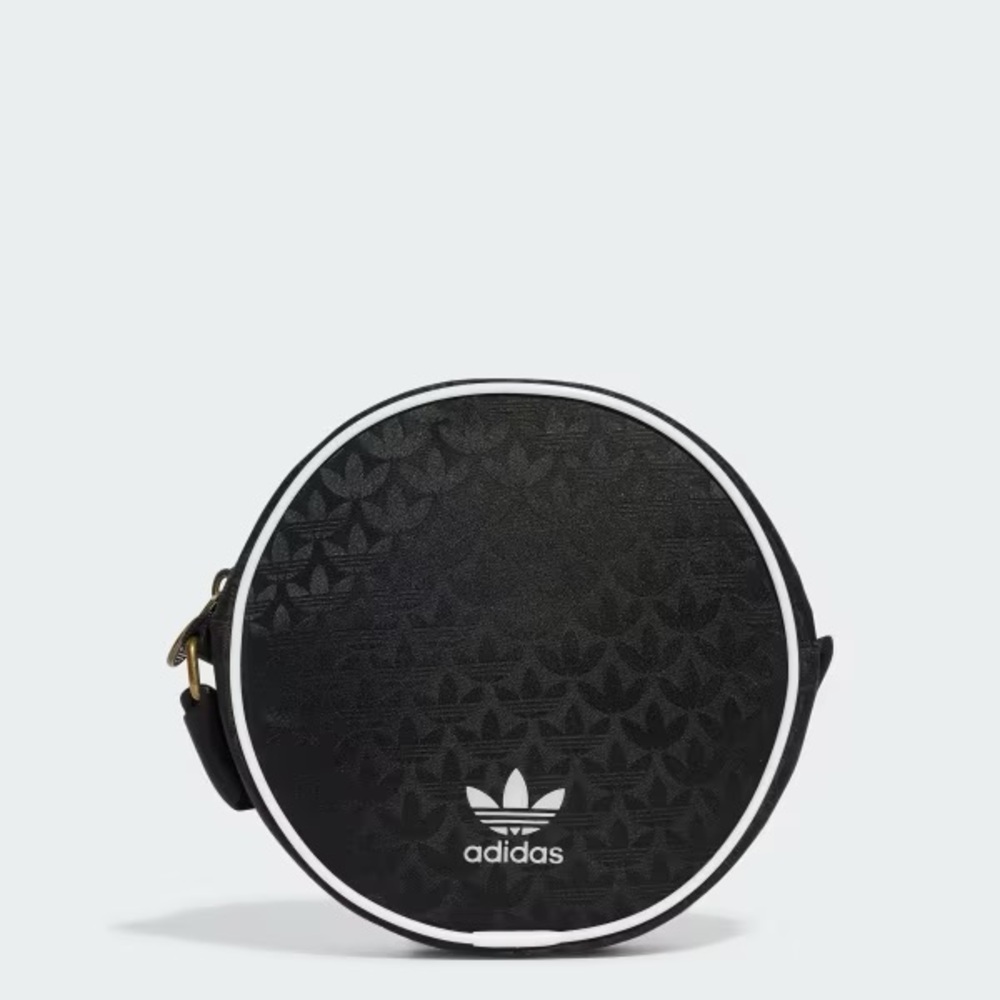 ADIDAS Trefoil Monogram Jacquard Black & White Round Crossbody Bag 7” Purse